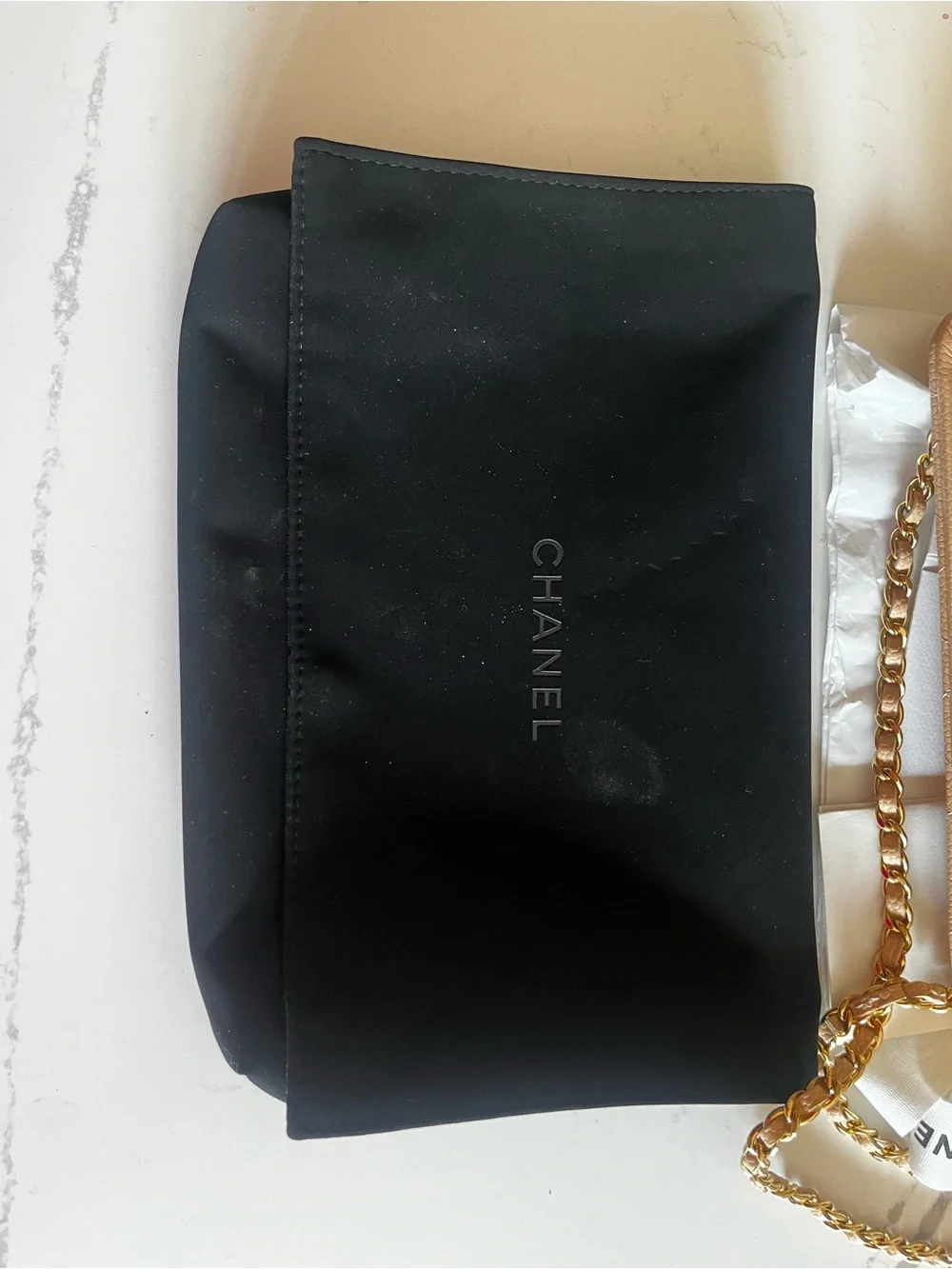 CHANEL Beige Quilted Caviar Leather Crossbody Wallet with Gold CC